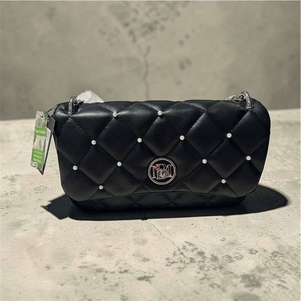 Badgley Mischka Black Pearl-Stud Shoulder Bag